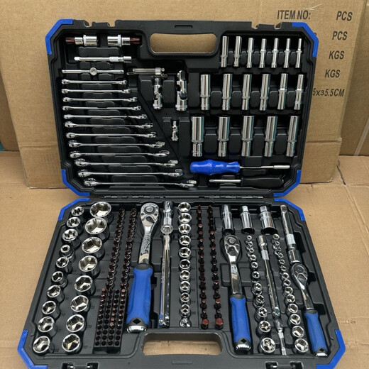 He Jiagong Germany imported 216-piece auto repair tool set, ratchet wrench set, 121-piece 72-tooth auto repair model, blue edge