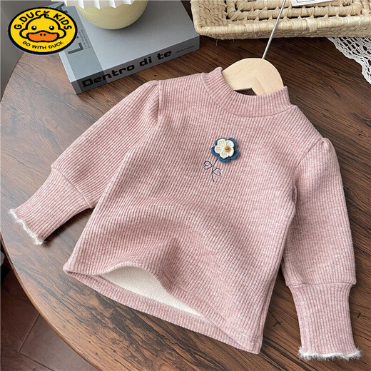 HAL.DUCK Girls' Velvet Bottoming Shirt Western Style 2023 Autumn and Winter New Style Baby Girl Small Flower One-Fleece Long-Sleeved Thickened Top Yellow One-Fleece 80 Suitable for Height 70-80cm Age 1-2 Years Old