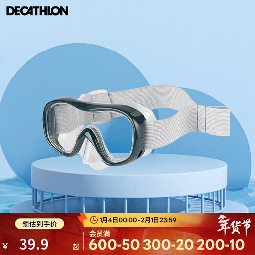 Decathlon large-frame swimming goggles snorkeling equipment diving glasses children's high-definition all-in-one mask dark gray S-4404423