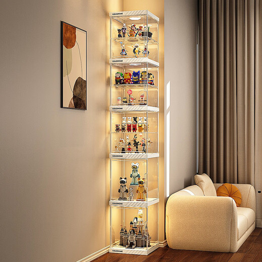 Fantasy figure display cabinet transparent storage box with light for home use UK and Hong Kong LEGO model stand LD light 5 grids (US plug-in model)