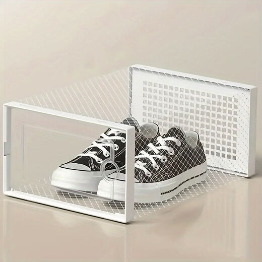 Yongfan simple installation transparent shoe box stackable shoe box PP dust-proof and anti-oxidation home dormitory shoe storage bedroom Pearl white large capacity/door-type storage shoe box round hole upgrade/super practical 6 pieces