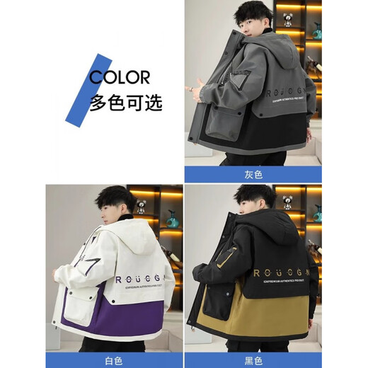 花花公子工装羽绒服男款加绒加厚外套男冬季派克服青少年防寒冲锋衣潮 白色 6358（加厚） L