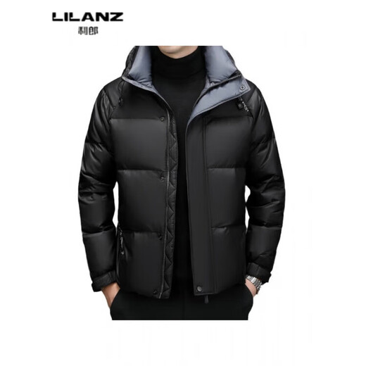 利郎（LILANZ）防风保暖男士羽绒服中青年时尚休闲短款鹅绒连帽加厚外套男面 黑色 14XL (190)