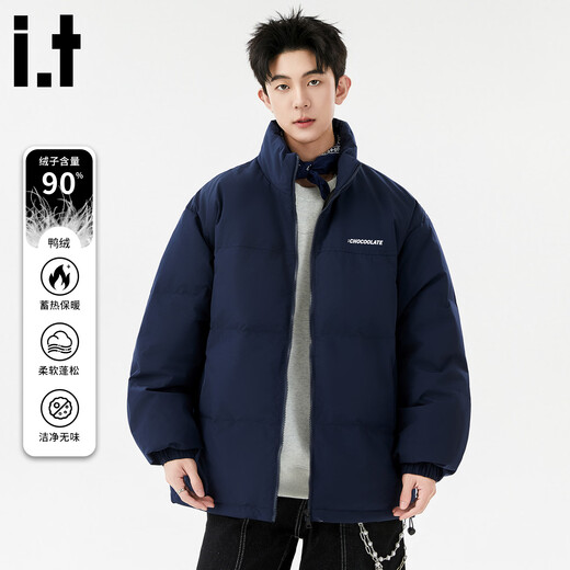CHOCOOLATE it American retro stand collar casual down jacket for men in winter new trendy brand all-match warm and cold-proof bread coat Navy Blue S Recommended 80-100Jin Jin equals 0.5 kg