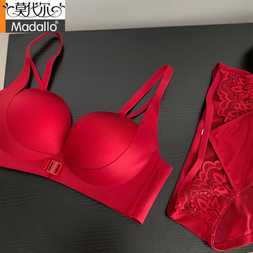 Modal Red Front Button Underwear Women's Pants Small Breasts Flat Chest Special Push Up Secondary Breast Anti-Sagging Sexy Suit Year of the Dragon Black Suit 70B 32