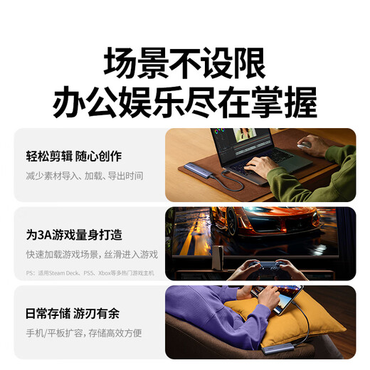 绿联 M.2 NVMe/SATA双协议移动硬盘盒20Gbps Type-C/USB3.2双线外接SSD固态外置硬盘盒