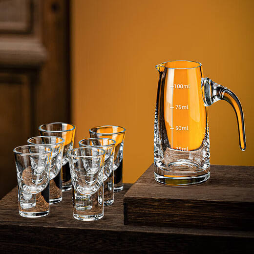 Tuojin German imported high-quality glass liquor cup scale wine divider household Chinese small wine cup one cup wine cup wine pot 6 pots 6 cups cup + scale with handle wine divider + cup