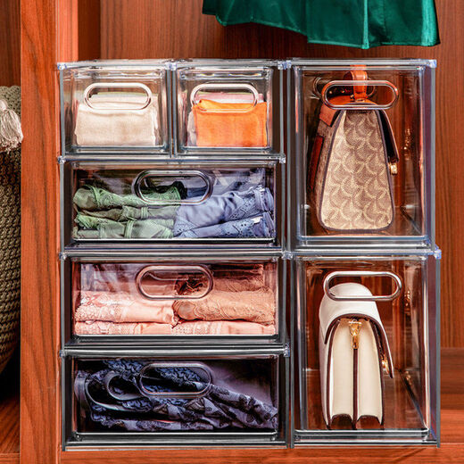 Jiatli transparent underwear storage box drawer-type wardrobe underwear and socks divider three-in-one acrylic bra bag artifact underwear box is thicker than the market, resistant to pressure and fall