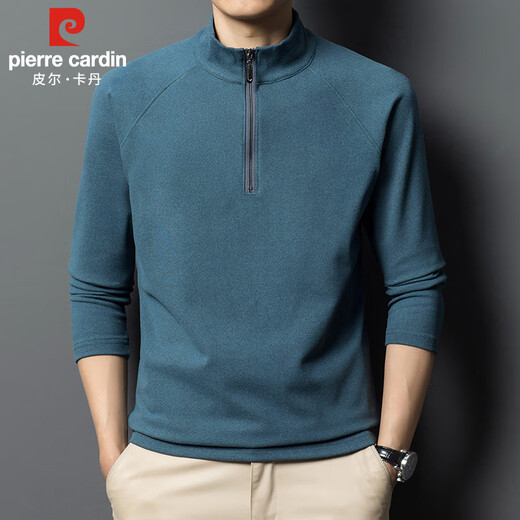 Pierre Cardin sweatshirt men's autumn and winter half-zip stand collar long-sleeved T-shirt men's velvet business casual top gray XL