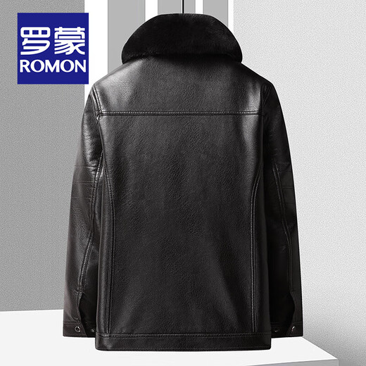 ROMON middle-aged and elderly men's imitation leather jacket with velvet and thickened dad winter coat with removable liner to prevent cold and warm leather jacket brown (removable liner) (removable fur collar) XL /180