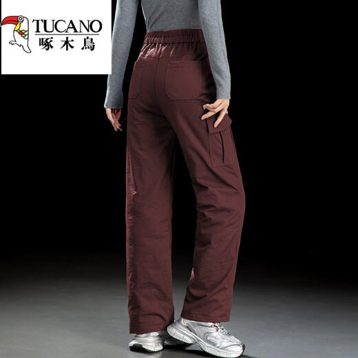 Woodpecker down pants women's outer wear 2026 new waterproof and cold-proof cotton pants women's winter plus velvet thickened warm straight overalls light and dark gray thin 32