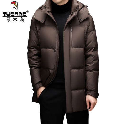 啄木鸟羽绒服男2025冬季白鸭绒中长款高充绒量羽绒大衣中年爸爸男士外套 639黑色 M 170
