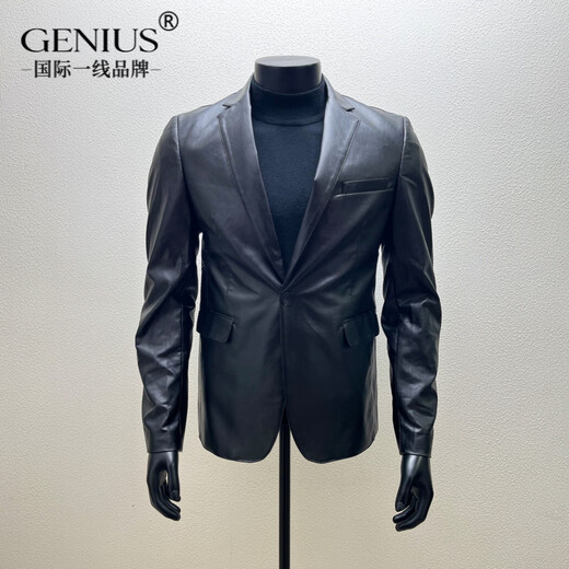 GENIUS international first-line brand leather jacket men's autumn and winter short slim motorcycle clothes casual leather jacket jacket business black M 90Jin Jin is equal to 0.5 kg