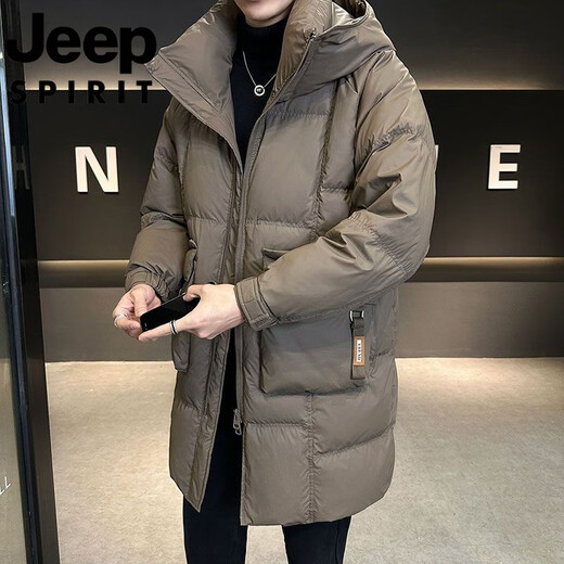 JEEP吉普国际品牌中长款羽绒服男士冬季2025新款连帽加厚宽松休闲外套 黑色 M 推荐105-125斤