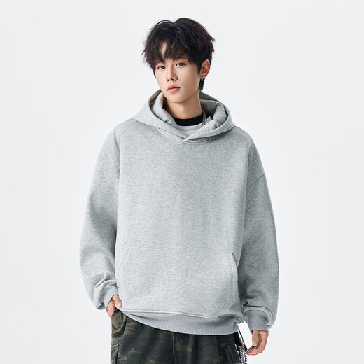 VUUG lightweight down sweatshirt men's solid color trendy American design fashionable warm casual top gray S