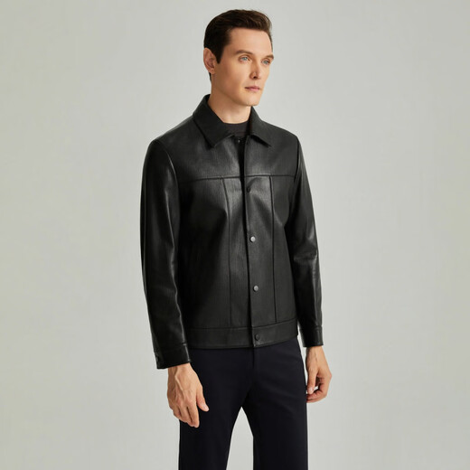 SATCHI lapel solid color single-breasted business casual commuting comfortable soft leather jacket men's black black one size 52