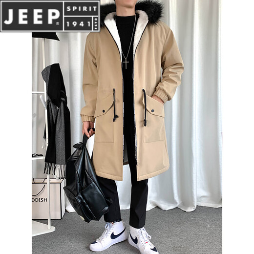 JEEP SPIRIT棉衣男冬季加厚派克服风衣外套情侣马甲中长款棉大衣冬装棉服 黑色 M
