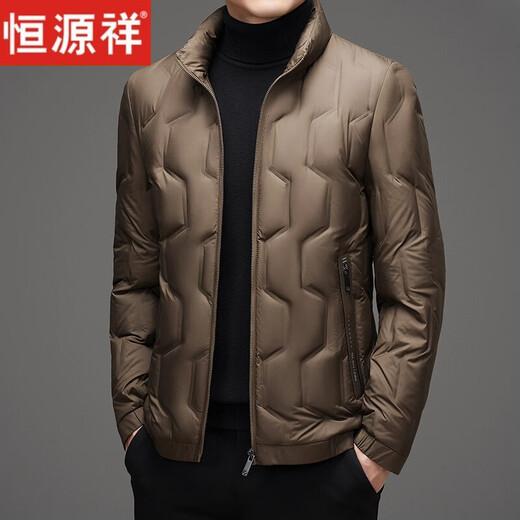 Hengyuanxiang Light Luxury Winter New Middle-aged Dad Men's White Duck Down Jacket Lightweight Stand-up Collar Short Down Jacket Brown L 175
