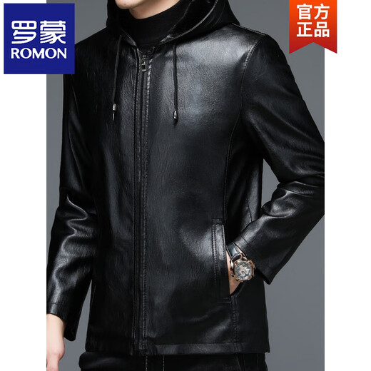 ROMON winter velvet thickened men's leather jacket for middle-aged and elderly dads riding windproof PU leather jacket pickle green N210 style M 170