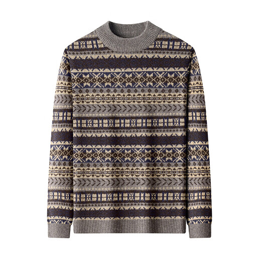 Wirpta high-end brand jacquard pure wool sweater for men spring and autumn new thickened warm sweater retro casual sweater fashion misty camel thickened (ready in stock) M 105