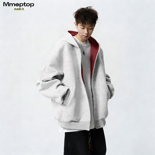 MMOPTOP heavyweight contrasting color cotton sweatshirt men's spring and autumn American couple hoodie New Year's casual jacket MWY31 floral gray L