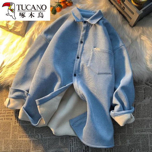 Woodpecker thickened velvet shirt for women, Korean version, loose, stylish, age-reducing, fashionable for fat girls, versatile, super popular, trendy clothes, gray S, suitable for 85-Jin Jin is equal to 0.5 kg