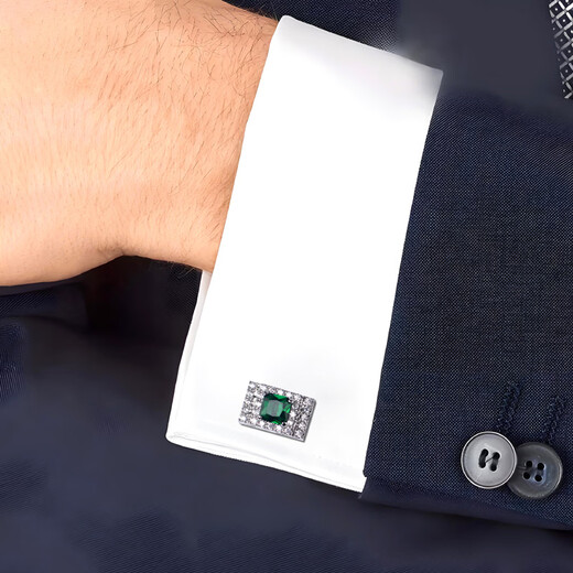 Qi Yuemang European and American new silver green diamond French shirt cufflinks and cuff nails business men's cuff nails shirt buttons X198_square brilliant green diamond