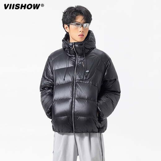 viishow户外轻量蓬90白鸭绒防钻绒羽绒服男女款冬季防寒短款外套 墨丝雅黑 M