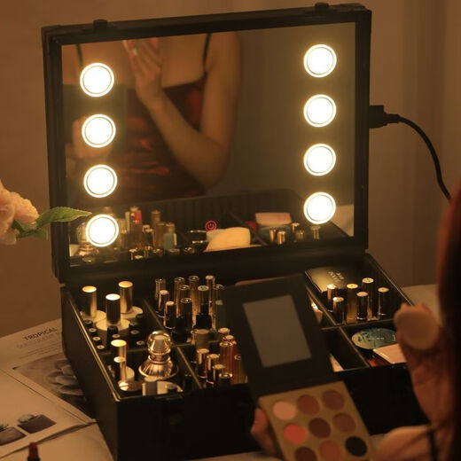 Makeup artist makeup box LED mirror with light 2025 new portable large capacity for easy storage 20-inch eight lights plug-in + charging makeup follower
