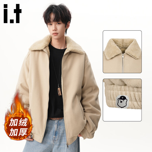 CHOCOOLATE it trendy brand retro loose khaki jacket men's winter new velvet thickened warm casual versatile cotton jacket khaki L recommended 110-130Jin Jin equals 0.5 kg