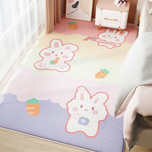 Fantasy Carpet Bedroom Short Pile Simple Room Floor Mat Bedside Rug Master Bedroom Coldproof Cream Dirty Resistant Children's Room Living Room Mat Strawberry Rabbit Bear 150CMx200cm