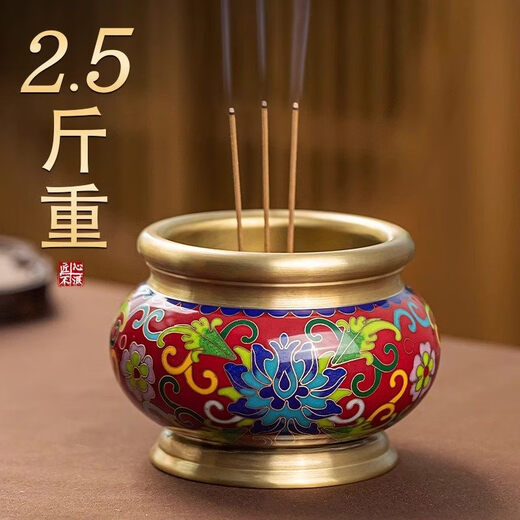 Shantou Lin Village cloisonné copper stove household incense sandalwood enamel Buddha hall worship yellow offering stove + black wire
