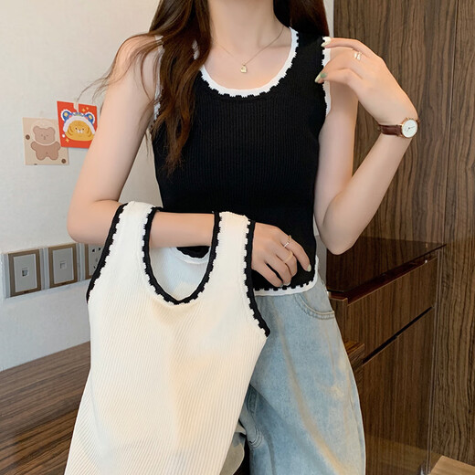 White wide shoulder strap knitted camisole women's summer new design niche French inner top women's white one size