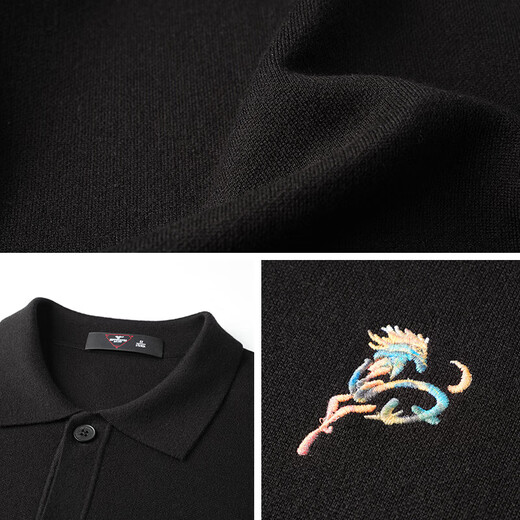 Septwolves wool cardigan lapel sweater for men autumn and winter new style warm skin-friendly soft texture Year of the Horse knitted sweater 001 (black) M 165/84A