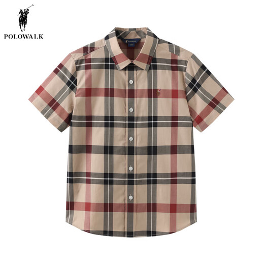 POLOWALK store same style children's clothing summer boys short-sleeved shirt plaid lapel top khaki 120 cm