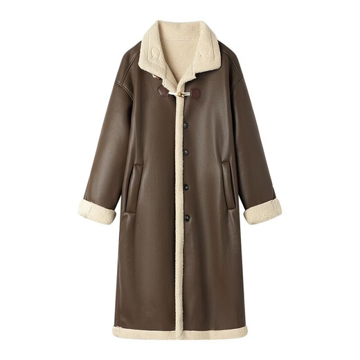 2023 new fashionable warm long men's winter fur all-in-one coat thickened versatile fur coat trend brown M