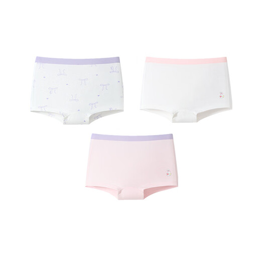 Anair girls' three-piece boxer briefs 2026 spring new cotton boxer briefs, skin-friendly, comfortable and antibacterial, combination 02 (white purple flower + porcelain light powder + off-white) 110