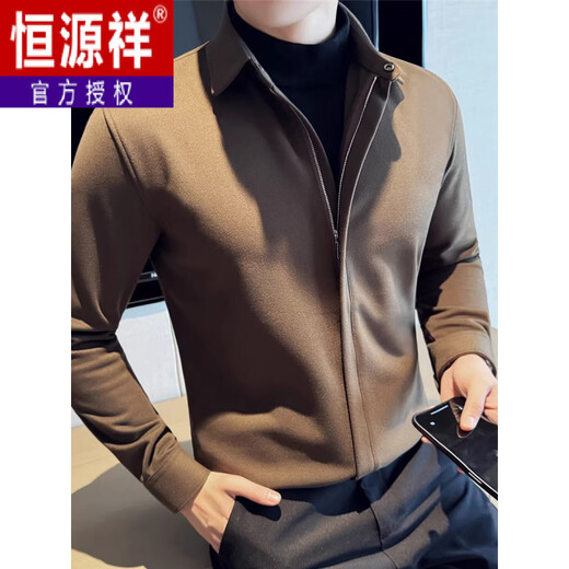 Hengyuanxiang sweater shirt fake two-piece men's autumn and winter men's clothing 2025 new woolen warm zipper long-sleeved shirt jacket black M