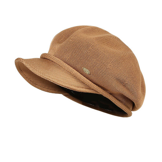 CACUSS Hat Women's Spring and Summer Beret Hollow Weaving Temperament Showing Face Small Breathable Octagonal Hat Fashion Painter Hat Khaki One Size (57-59cm)