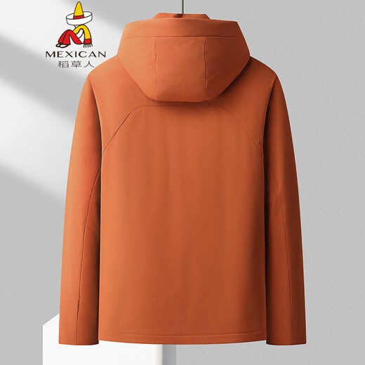 稻草人胖子哥2025年冬季新款男士加肥加大连帽羽绒服加厚外套保暖羽绒服 橙色 4XL