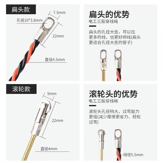 New threading artifact spring threader pull wire electrician special pipe threader lead threading steel wire threading pipe pulley head 15 meters