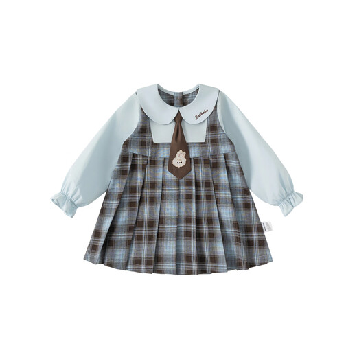 INSBOBO Girls' Dress 2026 Spring New Baby Skirt Children's Spring and Autumn Clothes Good-looking Children's Clothes Trendy Blue Checkered Free Accessories with Order 80