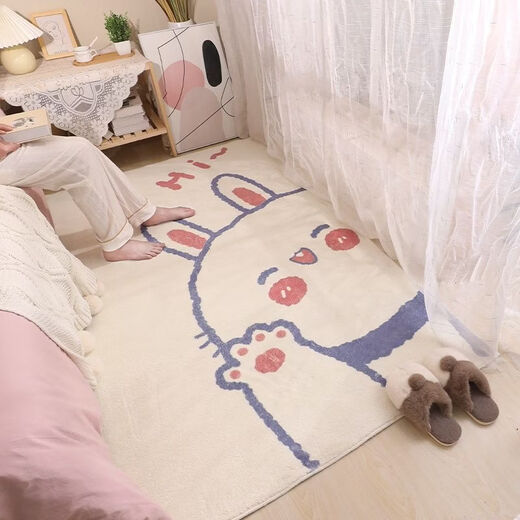 Fantasy Carpet Bedroom Short Pile Simple Room Floor Mat Bedside Rug Master Bedroom Coldproof Cream Dirty Resistant Children's Room Living Room Mat Strawberry Rabbit Bear 150CMx200cm