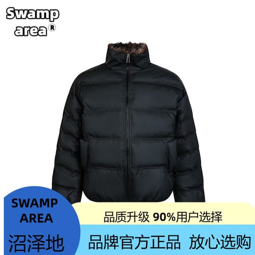 SWAMP AREA美式座山雕毛领排骨棉服外套男冬季新款潮牌加厚保暖宽松休闲棉衣 黑色【皮面】 M 160-170cm体重90-120斤