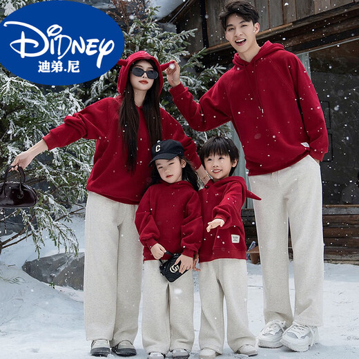 Didi.Ni HEYDIDY parent-child clothing for a family of three 2024 new mother-daughter red sweatshirt plus velvet for four family sports meeting activities autumn and winter burgundy hooded plus velvet sweatshirt 90cm