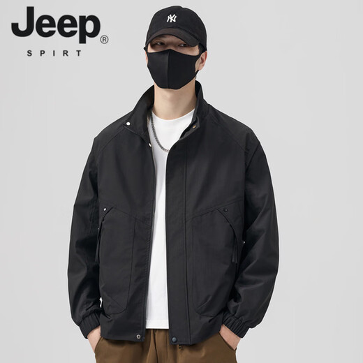 JEEP SPIRIT Men's Jacket Spring and Autumn 2026 New Trendy Brand Stand Collar Loose Casual Men's Top Work Jacket Men's Spring Green L (Recommended 110-130 Jin Jin equals 0.5 kg)