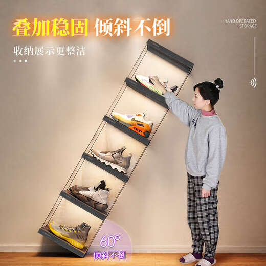 Yusenyi shoe box storage box shoe wall shoe storage sneaker rack household large capacity display cabinet transparent folding shoe cabinet 4 columns 20 pairs equipped with 20 remote control lights remote control (including battery)
