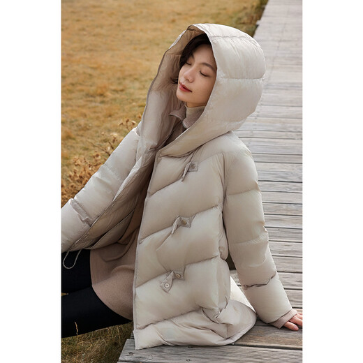 Demana 15D Puff Cloud Winter zero-pressure hooded button-tab mid-length loose bread coat women's down jacket