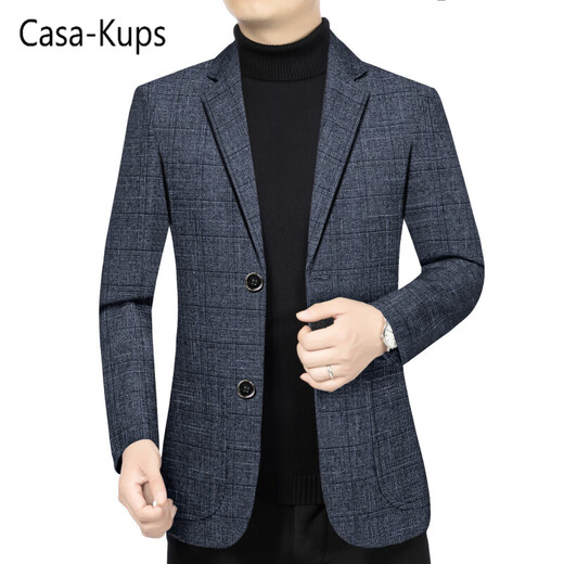 casa-kups2025春秋新款中年男西装商务休闲薄款男装西服格子免烫外套 旗舰官方藏蓝色NF795 S 165(95-105斤)