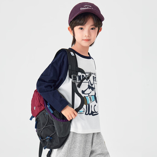 Duojia boys pure cotton long-sleeved 2026 spring and autumn American trendy children's clothing puppy print T-shirt children's breathable and skin-friendly tops